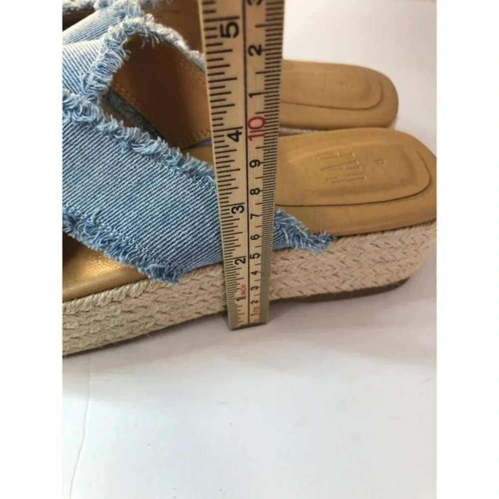 Gap Size‎ 8 Denim Espadrille Platform Slides Wind Blue Frayed Crisscross Sandals